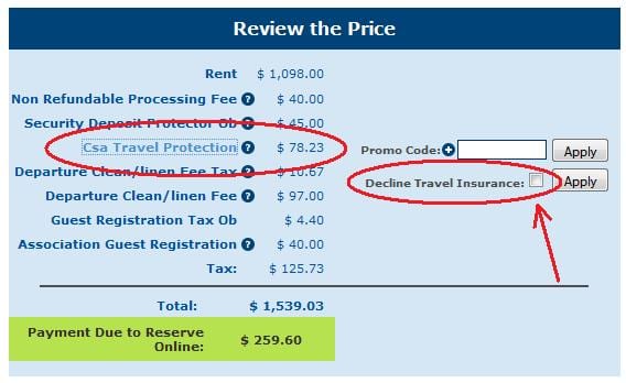 Opt out travel insurance for vacation rentals