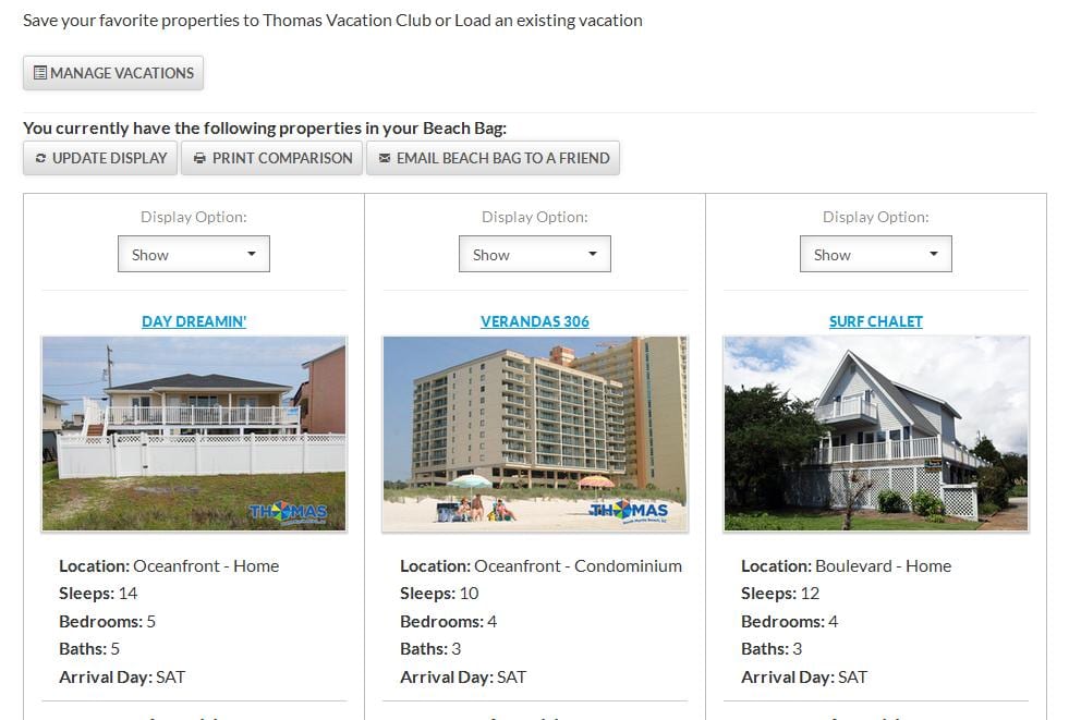 Shopping cart for vacation rentals