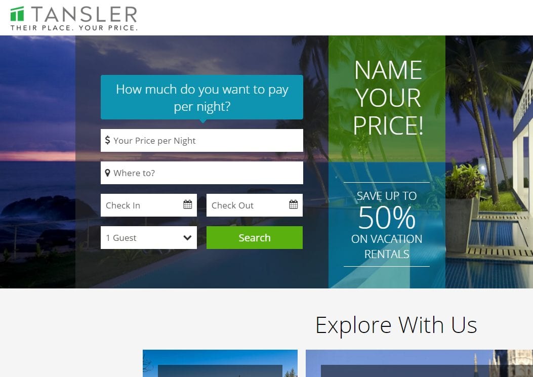 Tansler raises $1.3 million for name your own price for vacation rentals