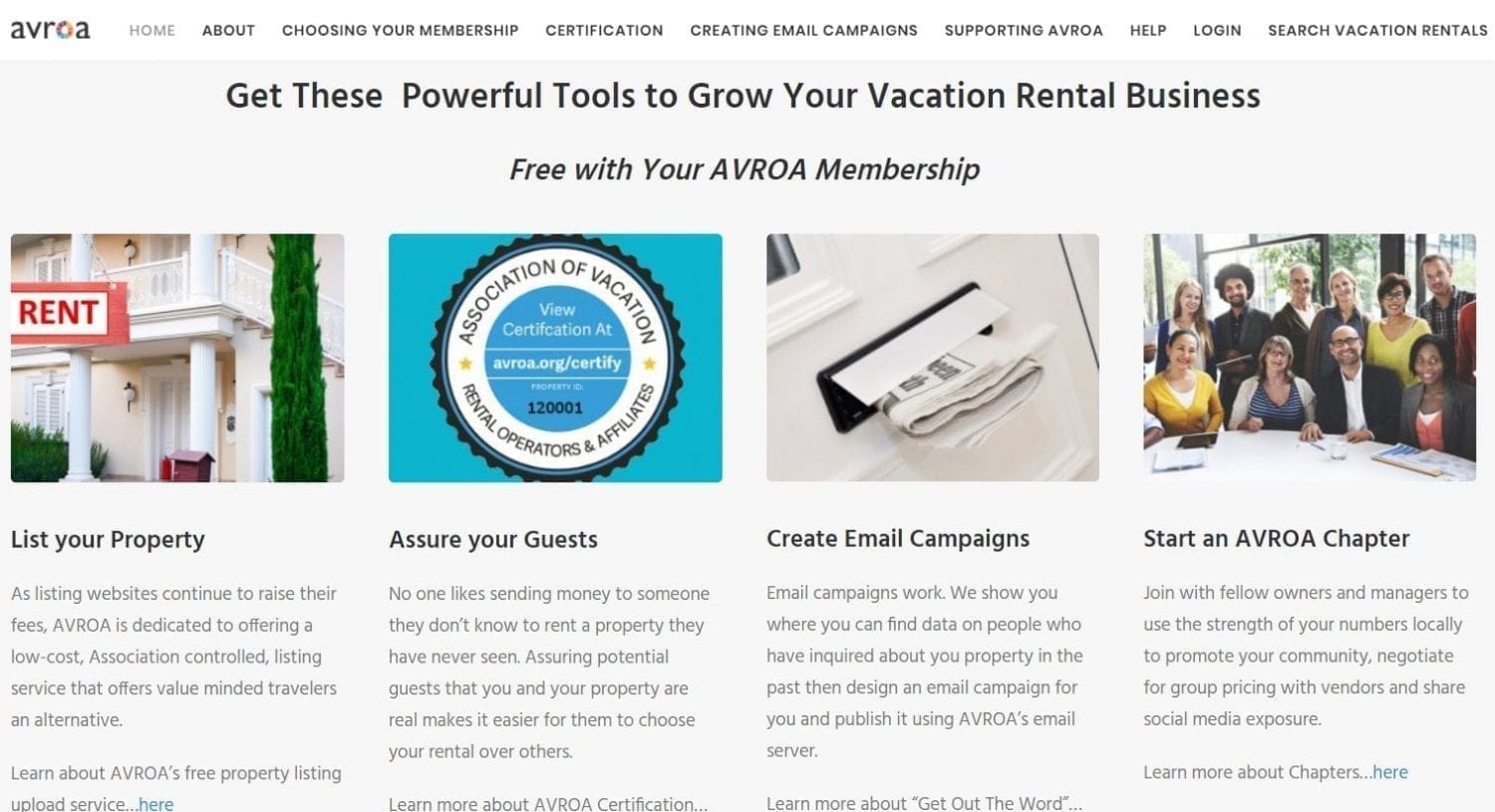 AVROA Association for Vacation Rental Owners and Operators