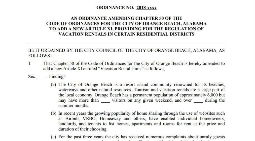 Orange Beach Proposed Vacation Rental Ordinance
