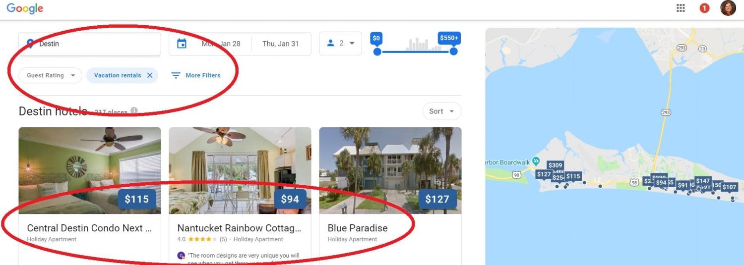 Google vacation rental bookings