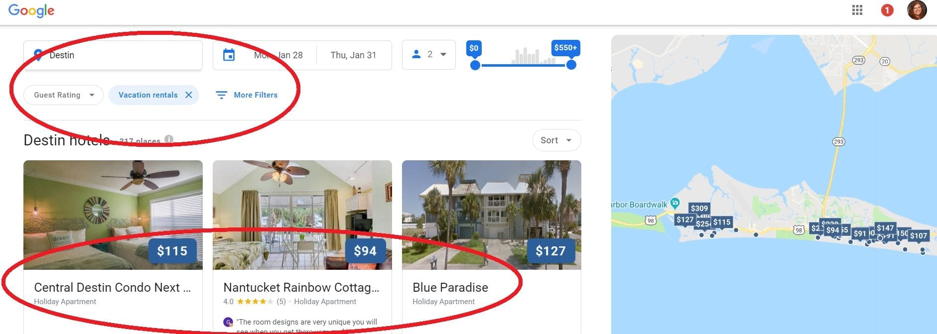Google vacation rental bookings