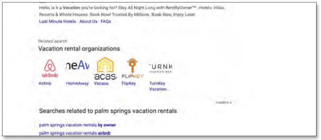 Google SERP Format 2—Vacation Rental Organizations Call-Out Box
