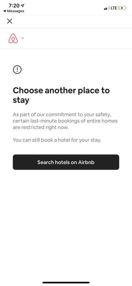 Airbnb messsaging trying to send vacation home bookings to hotels