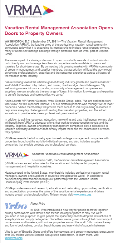 VRMA partners with Vrbo to expand association membership to homeowners and hosts