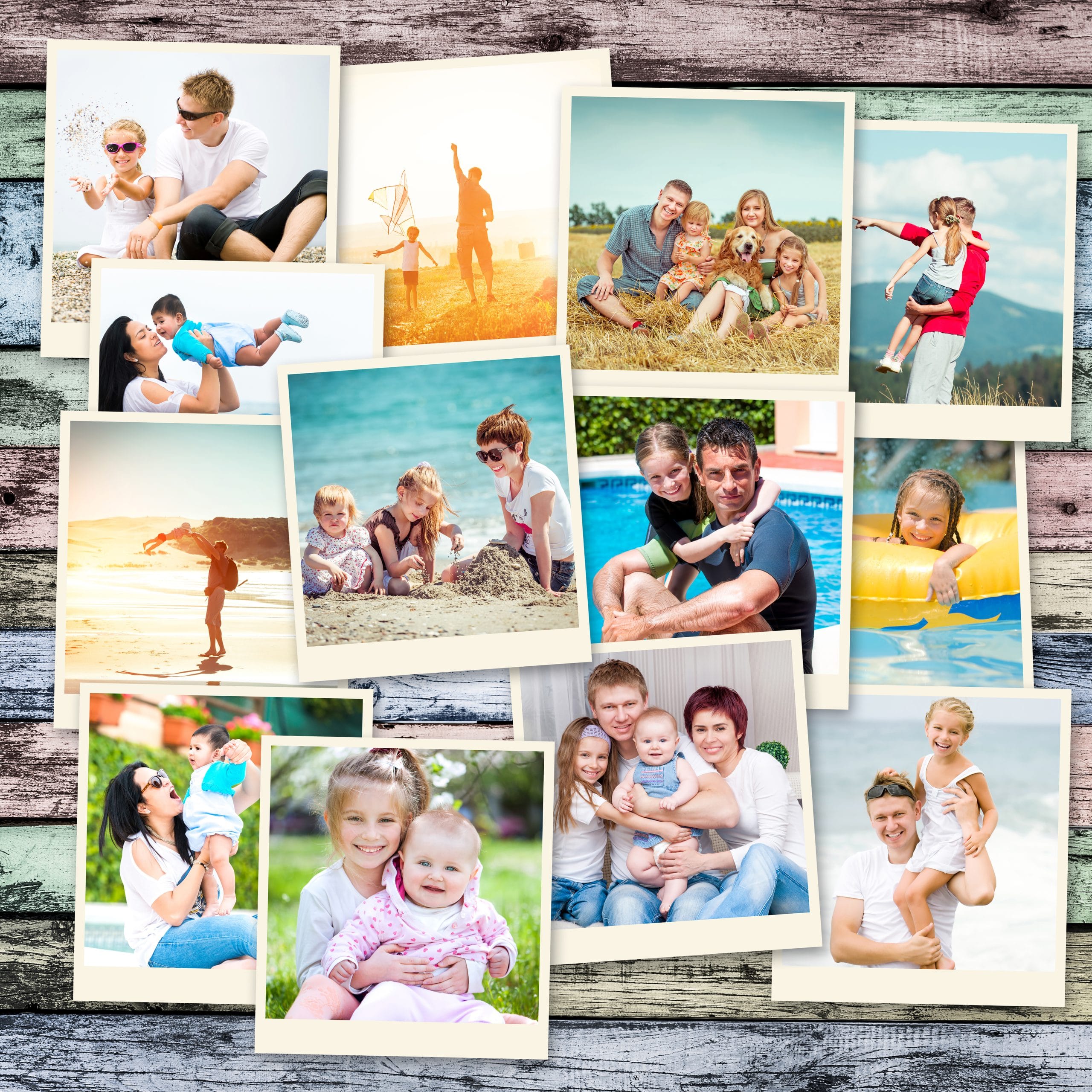 Photo,Collage,Happy,Parents,With,Children,On,Holiday