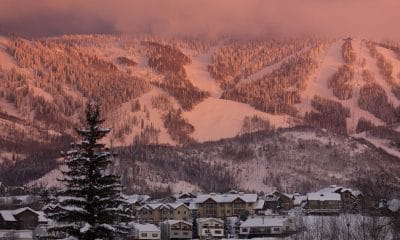 Steamboat Springs, Colorado houses and condos below the ski runs in winter